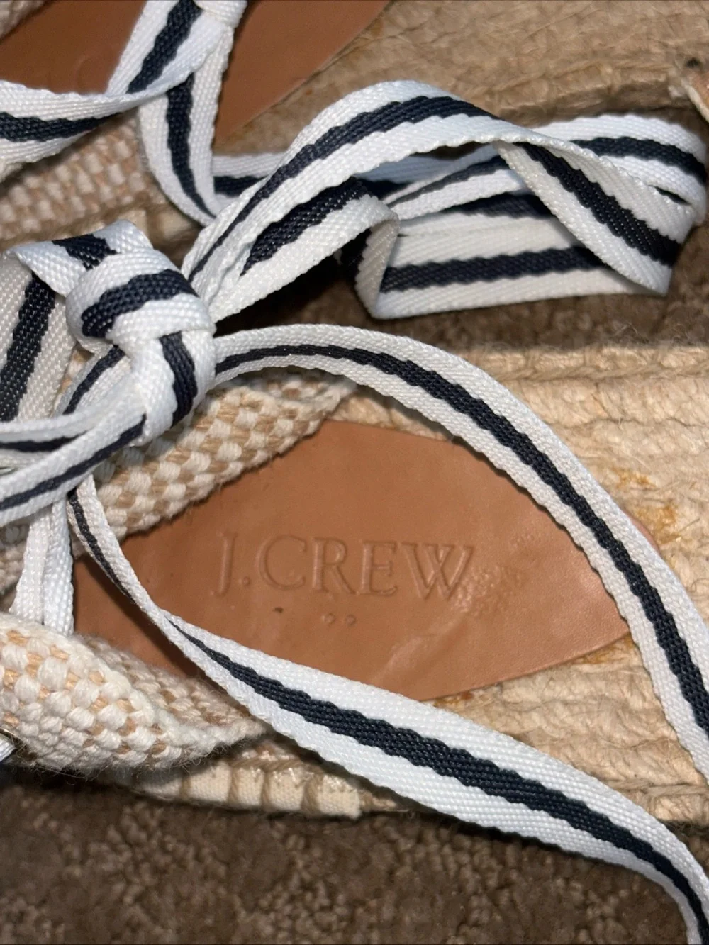 J crew Striped Canvas Espadrille Tie Sandals - Navy & White women’s 9.5